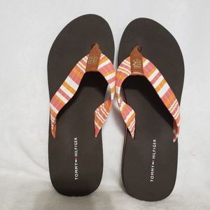 Tommy Hilfiger Flip Flops Brown, Orange Size 7